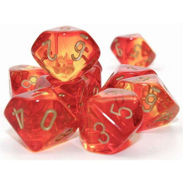 Time2Play Clamshell Gemini D10 Translucent Dice Block, Red, Yellow & Gold, 10PK TI3298404